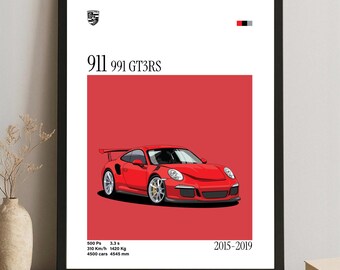 Porsche 911 991 Quadro Supersportwagen Poster - Wandkunst, starker Supersportwagen, digitaler Download