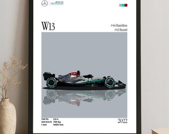 Mercedes W13 Poster – 2022 Formel 1 Auto, Digital Download, Motorsport Kunst