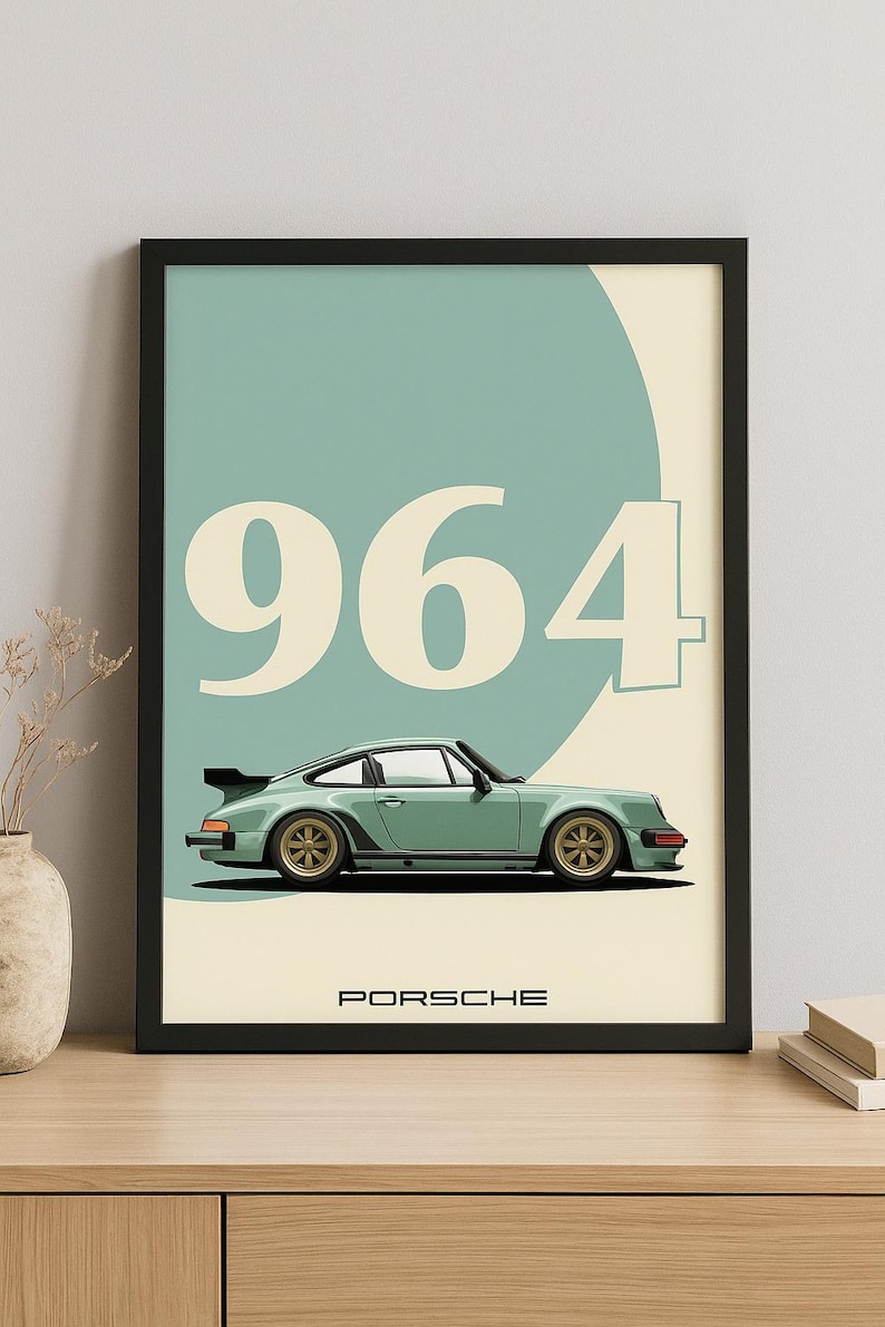 Porsche 964 Poster Minimalistische Vektorgrafik Auto Druck Digital Nedladdning Wand Dekor Geschenk bild 3