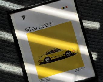 Porsche 911 RS 2.7 Poster Vintage Car Wall Art Gelb