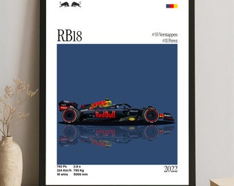 Red Bull RB18 Poster - 2022 Formel 1 Auto, Digitaler Download, Motorsport Kunst