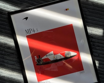 McLaren MP4/5 Poster 1989 Formel 1 Auto Wand Kunst Vintage Digital Download