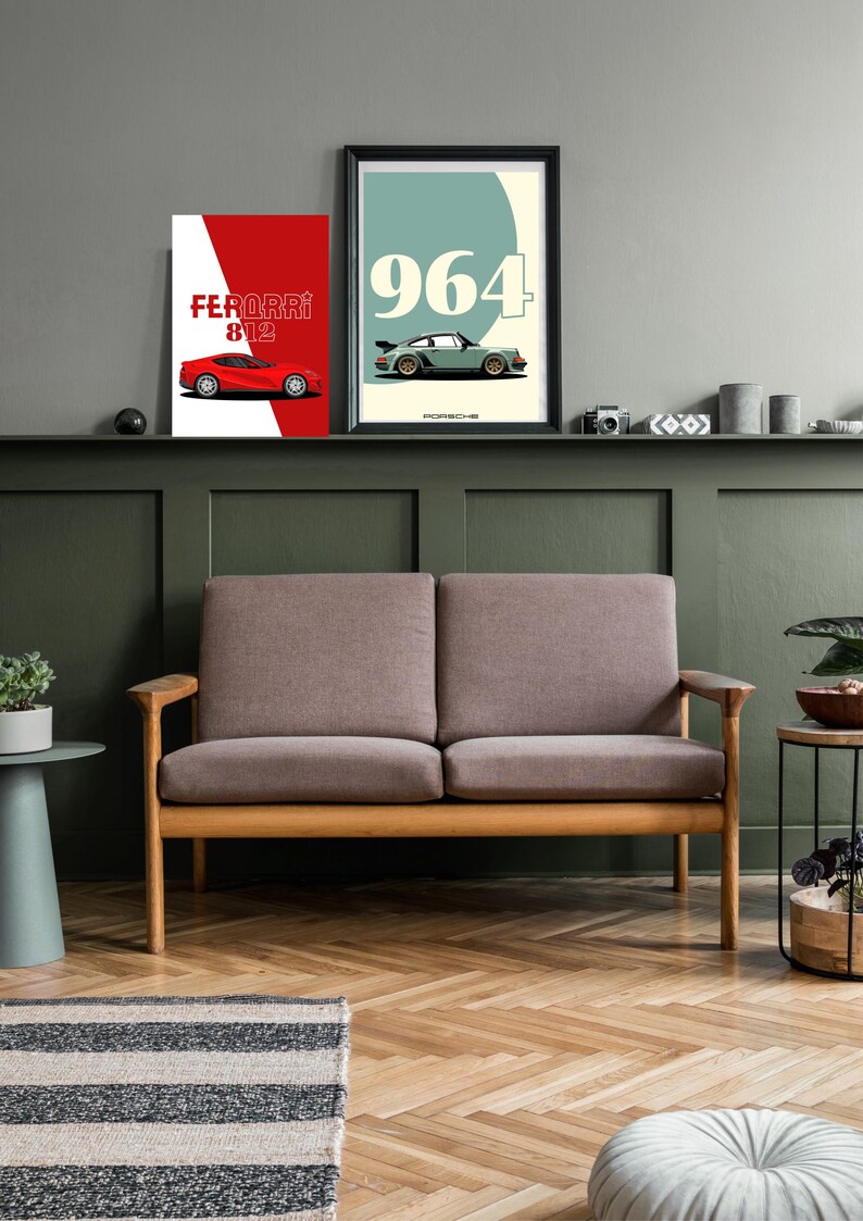 Porsche 964 Poster Minimalistische Vektorgrafik Auto Druck Digital Nedladdning Wand Dekor Geschenk bild 7