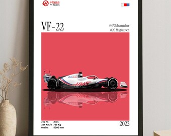 Haas VF-22 Poster – 2022 Formel 1 Auto, Digitaler Download, Motorsport Kunst