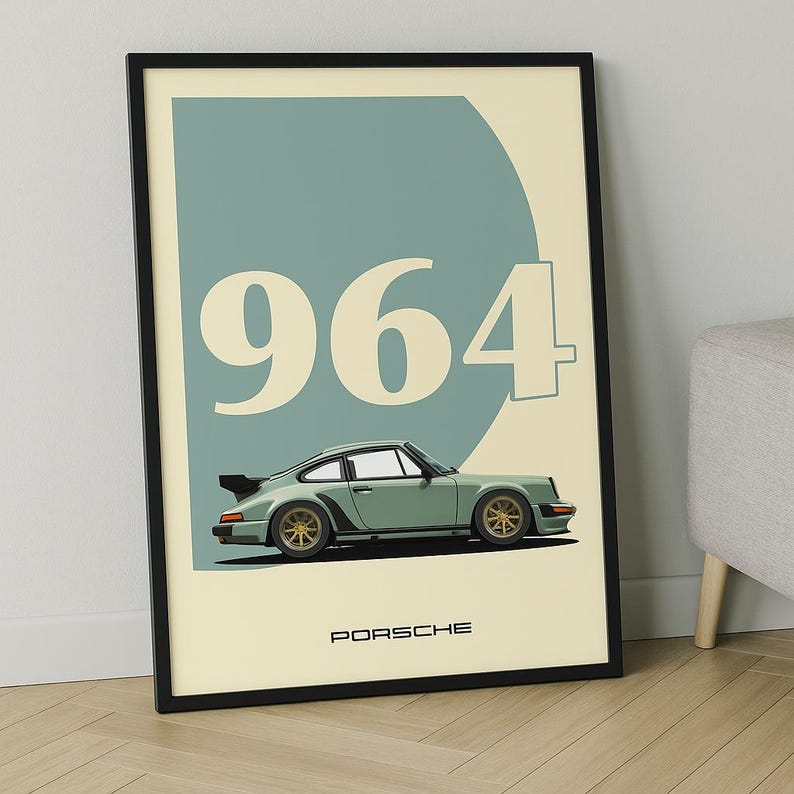 Porsche 964 Poster Minimalistische Vektorgrafik Auto Druck Digital Nedladdning Wand Dekor Geschenk bild 4