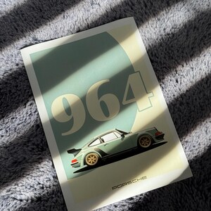 Porsche 964 Poster Minimalistische Vektorgrafik Auto Druck Digital Nedladdning Wand Dekor Geschenk bild 2