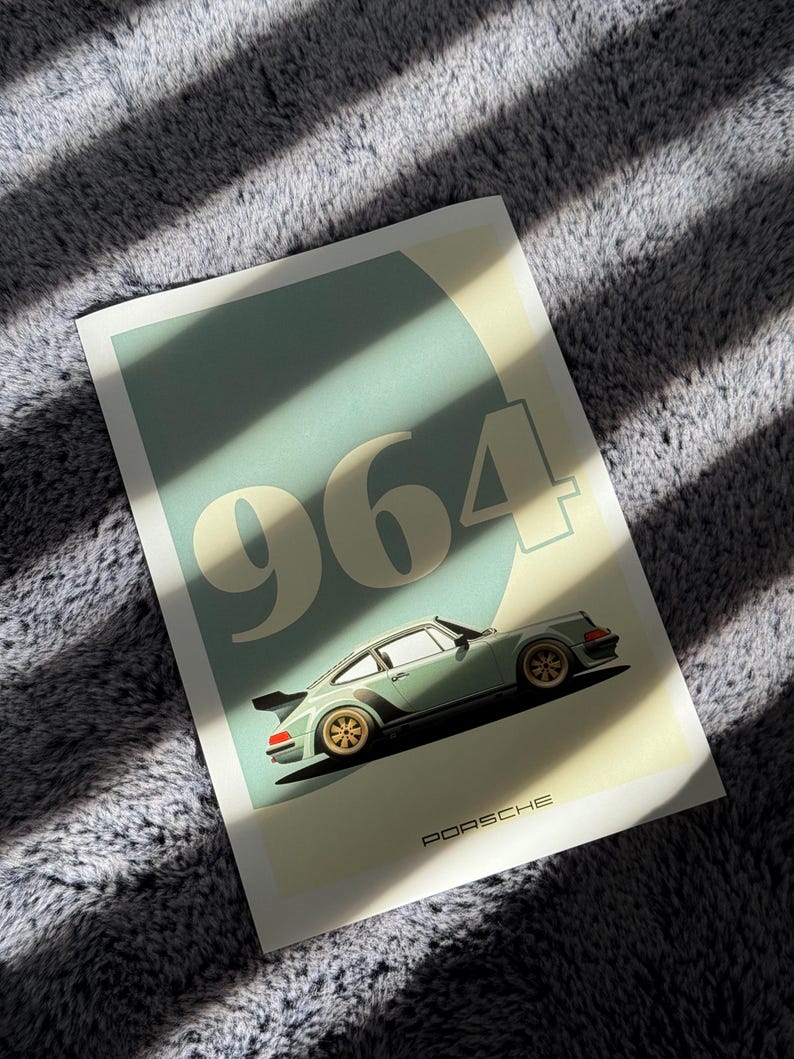 Porsche 964 Poster Minimalistische Vektorgrafik Auto Druck Digital Nedladdning Wand Dekor Geschenk bild 2