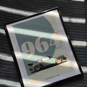 Porsche 964 Poster Minimalistische Vektorgrafik Auto Druck Digital Nedladdning Wand Dekor Geschenk bild 1