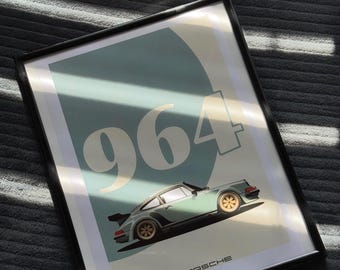 Porsche 964 Poster Minimalistische Herstellung Auto Druck Digital Download Wand Dekor Geschenk
