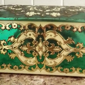 Vintage Blue Bird Tin Green Gold Pattern