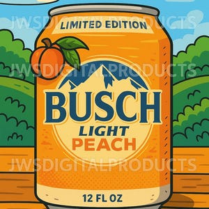 Busch Light Peach Cartooned Digital Bild AUFKLEBER T-SHIRT DESIGN Png