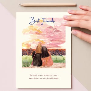 Biglietto d'auguri per la migliore amica – Emozionante e carino, formato A6 stampabile – Biglietto d'amicizia con acquerello – Regalo per lei – Download digitale