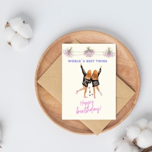 Biglietto di auguri per gemelli - Divertente stampabile per sorelle gemelle - PDF digitale A6 - Biglietto per la migliore amica - Grazioso disegno ad acquerello
