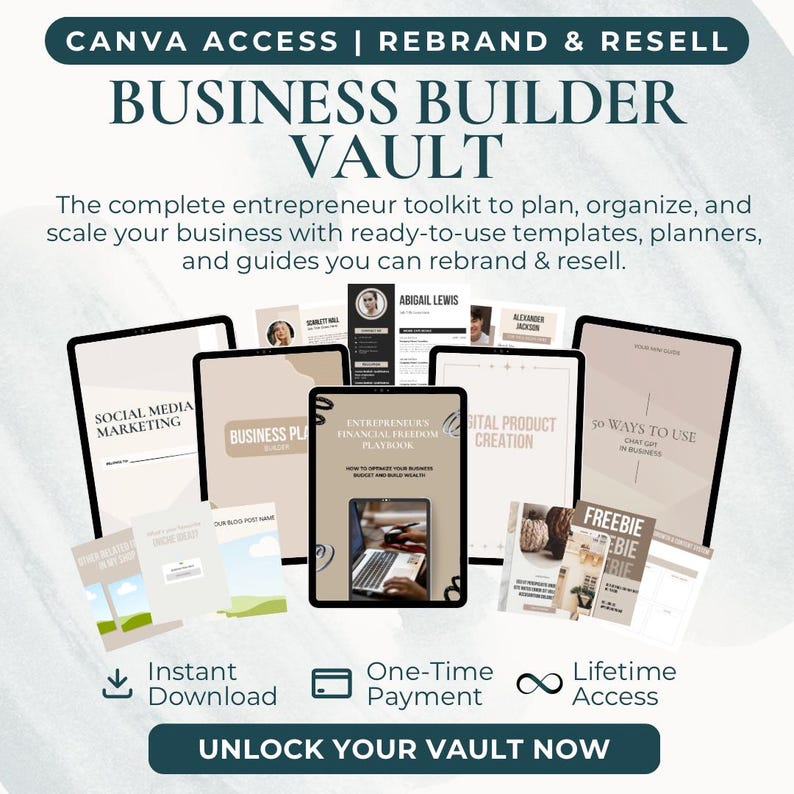 Business Builder Vault templates for planning, organizing, and managing a small business.