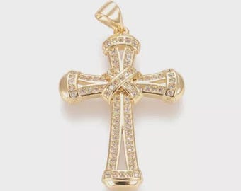 Korshänge, Moissanithänge, 14K gult guld, guldkors, religiöst hänge, troshänge, hänge för kvinnor, julklapp, kors