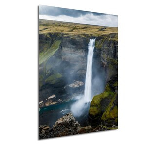 Haifoss Waterfall Iceland Photo, Aqua Waterfall Print, Iceland Cliff Landscape Wall Art, Rainy Day Nature Photography, Nordic Travel Art