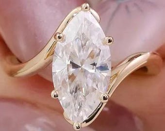 Anello di fidanzamento Marquise con diamante creato in laboratorio, gioielli da sposa solitari, anello bypass