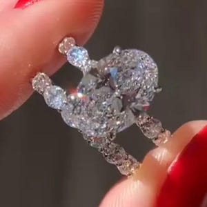 Oval Cut Lab Diamond Engagement Ring, 14k White Gold Bridal Set, IGI Certified image 3