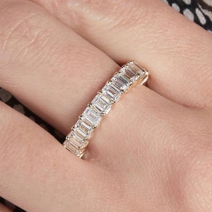 14k Gold Emerald Cut Eternity Band Ring, Moissanite Diamond studded Emerald Wedding Band, Gold Eternity Ring, Anniversary Gift, Gift For Her