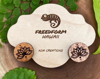 Laser cut Hawaiian Koa stud earrings (S17)