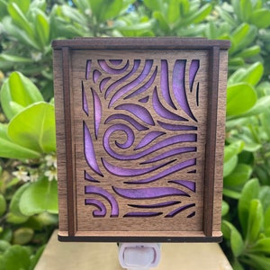 Laser cut wood night light with hand dyed mulberry paper