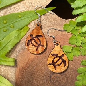 Laser cut Hawaiian Koa Keiki earrings (K02)