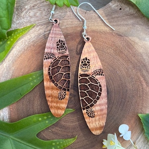Laser cut Hawaiian Koa earrings (E34)