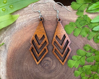 Laser cut Hawaiian Koa earrings (P96)