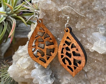 Laser cut Hawaiian Koa Keiki earrings (K12)