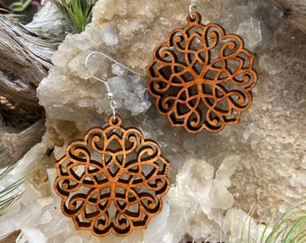 Laser cut Hawaiian Koa earrings (P33)