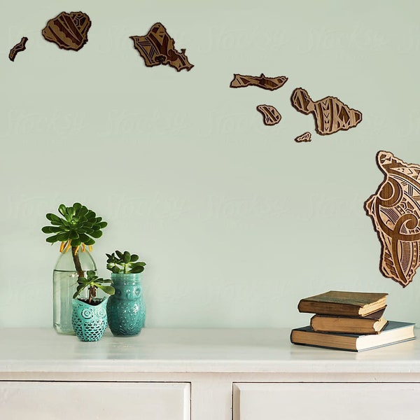 Wood Hawaiian Island Chain Wall Art Etsy