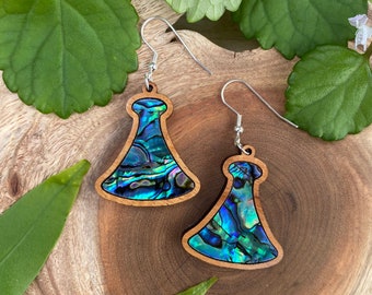 Laser cut Hawaiian Koa earrings with abalone inlay (A26)