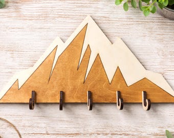 Rustic Wooden Mountain Key Holder – Wall key holder Mountain