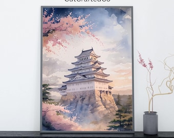 姫路城の水彩画 - 日本の桜アート（即時ダウンロード） - Etsy 日本