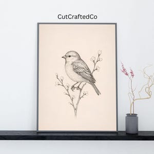Bird Line Art Drawing, Minimalist Bird Print, Botanical Ink Illustration, Vintage Nature Sketch Wall Art, Neutral Animal Decor, Digital art