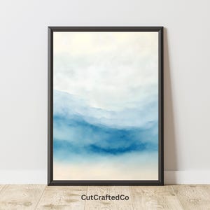 Blue Watercolor Mountain Wall Art, Misty Landscape Digital Print, Serene Nature Decor, Calm Blue Tones Wall Art Download PNG