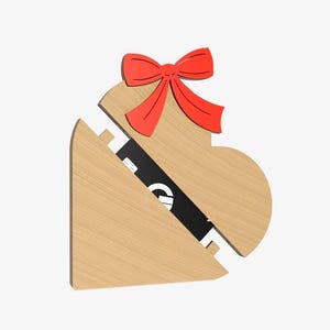 Heart Shaped Wooden Gift Card Holder SVG with Red Bow – Laser Cut Valentine’s Day Box, Cute Love Present for Her, DIY SVG File