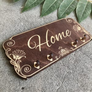 Rustic Wooden Key Holder for Wall with Hooks – Laser Engraved Home Key Rack – Entryway Organizer Gift – Personalized Key Hook Sign