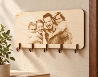 Custom Photo Key Holder – Engraved Wood Family Keepsake