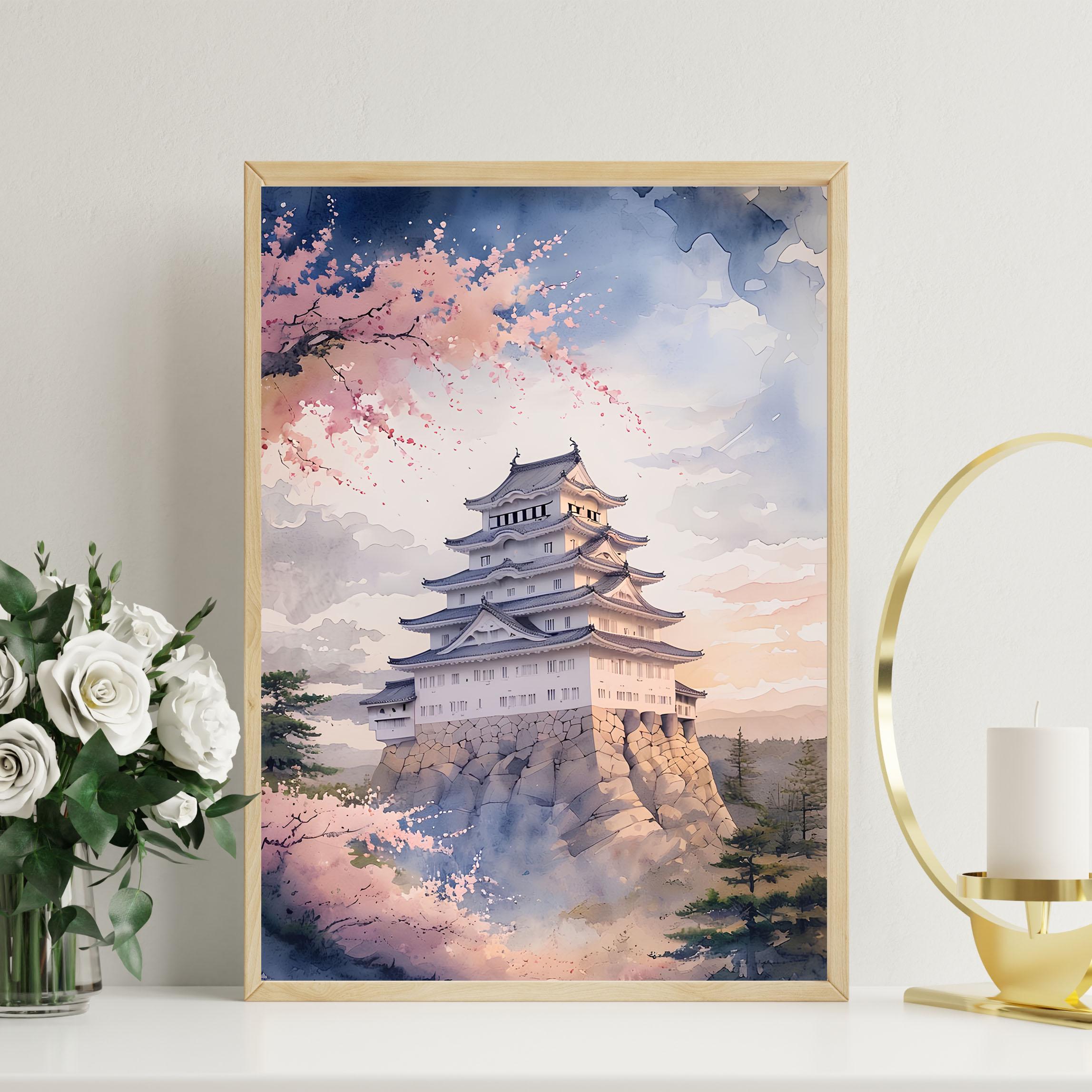 姫路城の水彩画 - 日本の桜アート（即時ダウンロード） - Etsy 日本