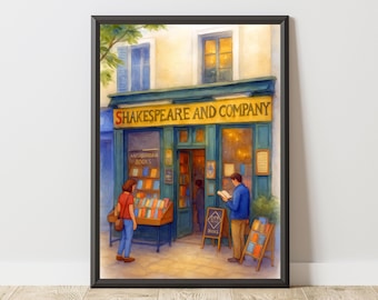 Paris Bookstore Watercolor Print | Shakespeare and Company Art (Digital Download)