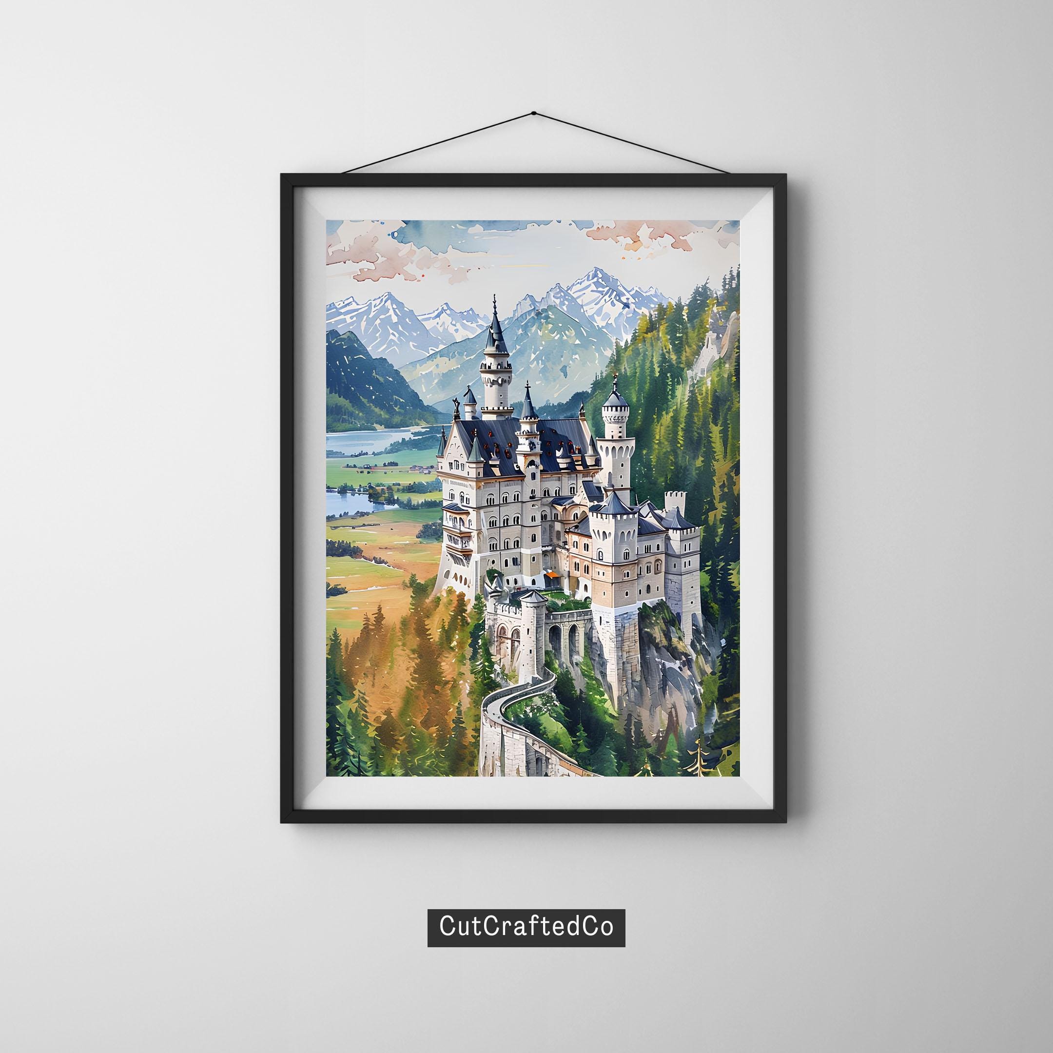 ノイシュヴァンシュタイン城 水彩画｜ドイツ アルプスの風景（デジタル