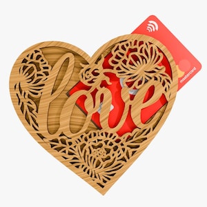 Love Heart Gift Card Holder SVG | Valentine Laser Cut File for 3mm Wood | Romantic Floral Card Box | Cricut Glowforge SVG PDF eps
