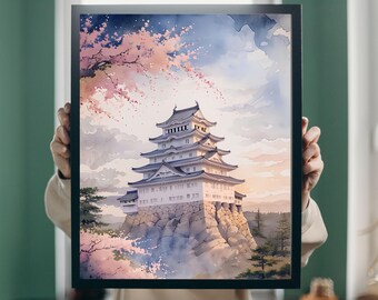 姫路城の水彩画 - 日本の桜アート（即時ダウンロード） - Etsy 日本