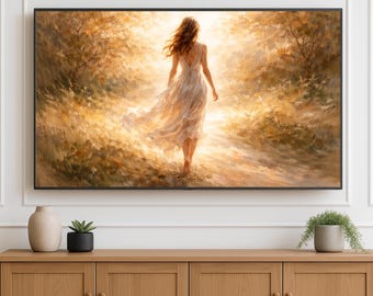 Golden Landscape Girl Frame TV Art 4K – Feminine Digital Wall Decor