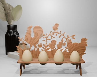 Farmhouse Chicken Family Egg Holder SVG – Laser Cut Easter Decor (Digital Download)