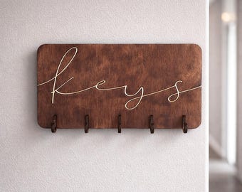 Minimalist Wood Key Holder – Laser Cut Rustic Entryway Organizer