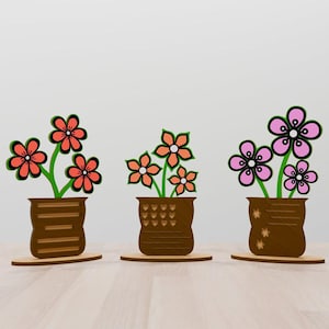 Laser Cut Flower Pot SVG Files for Mother’s Day Decor – 3D Standing Floral Planter Template for Plywood CNC and Glowforge Projects