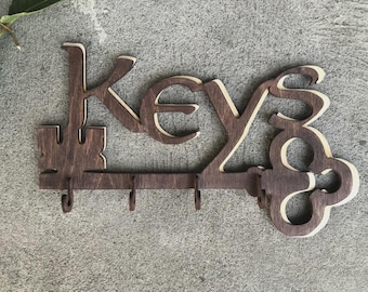Rustic Wooden Key Holder – Laser Cut Key Rack with Hooks