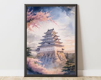 姫路城の水彩画 - 日本の桜アート（即時ダウンロード） - Etsy 日本